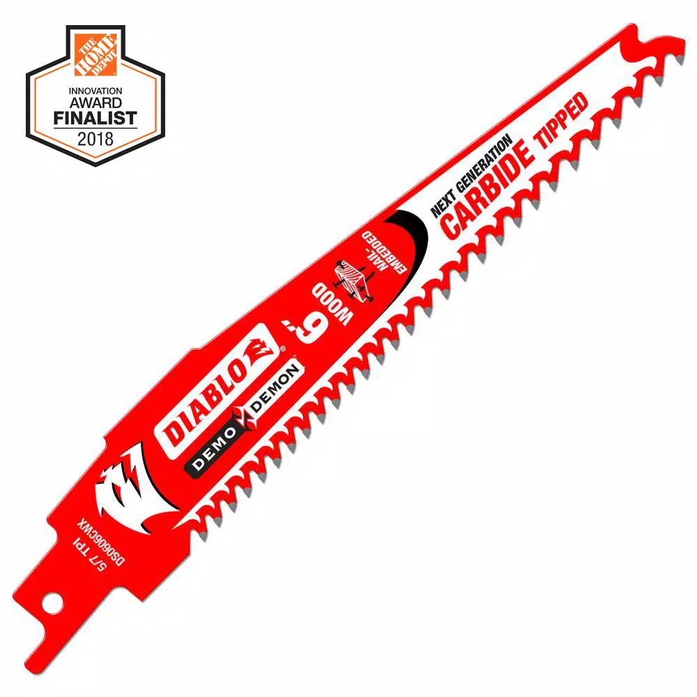 Diablo Demo Demon 6 in. Carbide-Tipped Reciprocating Saw Blade, 6/9 TPI for Nail-Embedded Wood