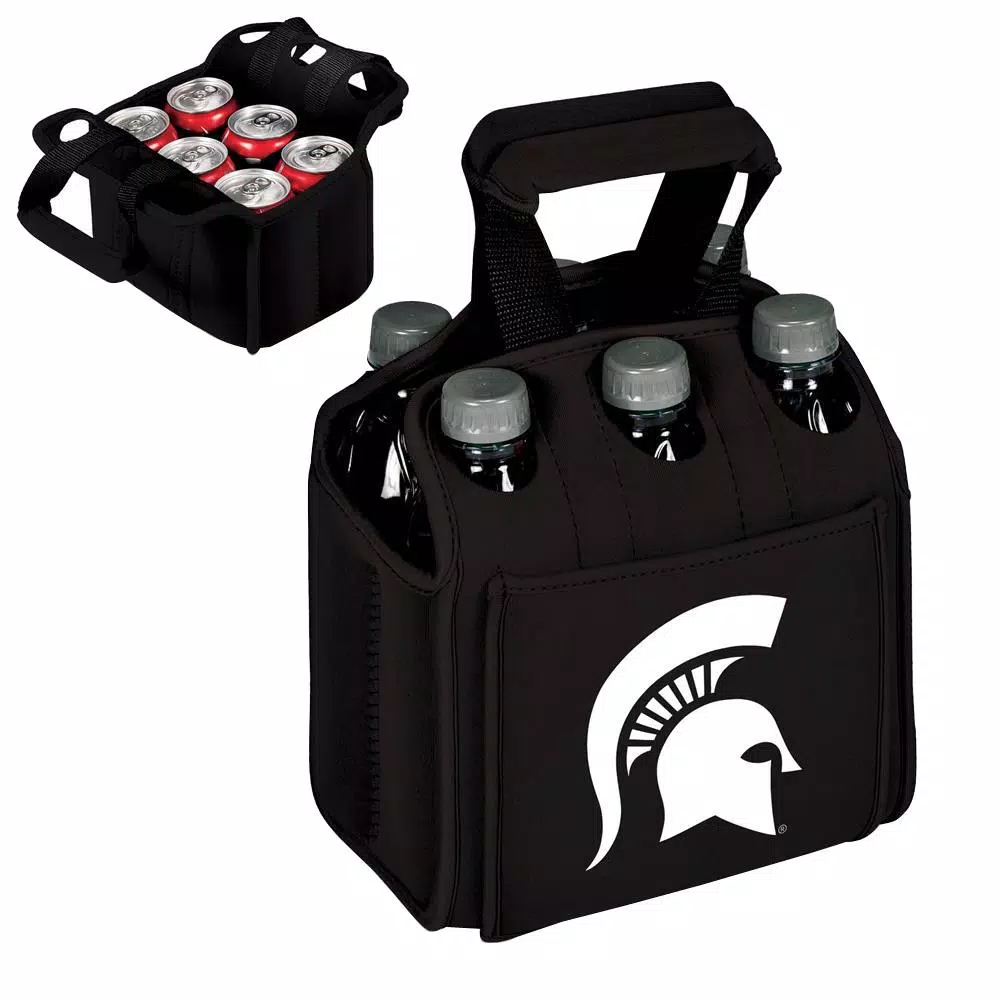Picnic Time Michigan State University Spartans 6-Bottle Insulated Neoprene Beverage Carrier, Black