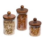 Honey-Can-Do 3-Piece Acacia Wood Top Borosilicate Glass Kitchen Canister Set thumbnail 3