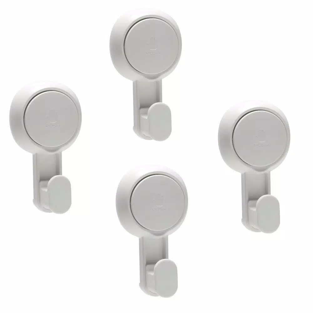 Bath Bliss 4 Pack Gel-Suction Power Hooks, Heavy Duty White Robe and Towel Hooks