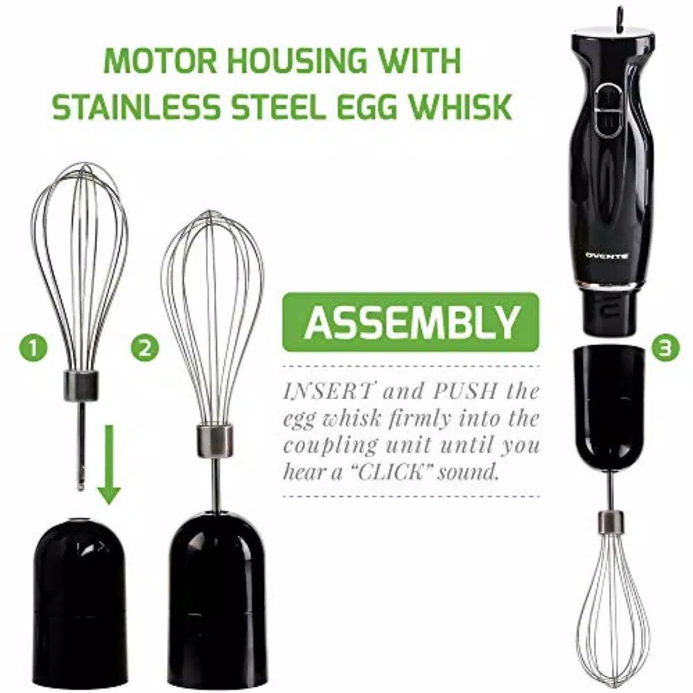 Ovente HS565 300W Multi-Purpose Immersion Blender Set with Chopper, Whisk, and 24 oz. Beaker - Black