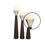 LITTON LANE Dark Brown Mango Wood and Silver Aluminum Conical Candle Holder Set of 3 thumbnail 3