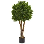 Nearly Natural 46 in. Artificial Boxwood Topiary Tree, UV Resistant Indoor/Outdoor Silk Plant with Planter thumbnail 1