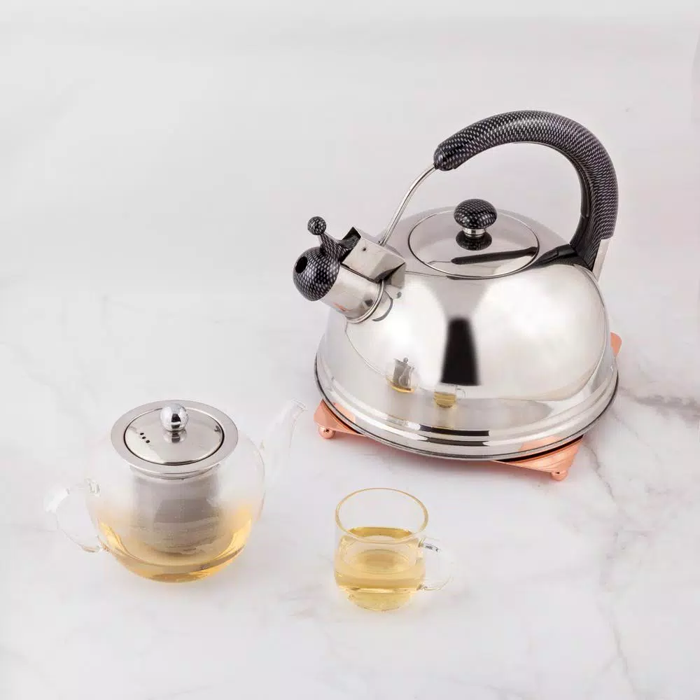 Creative Home Cobra 10.8-Cup Stainless Steel Whistling Stovetop Tea Kettle, Mirror Finish
