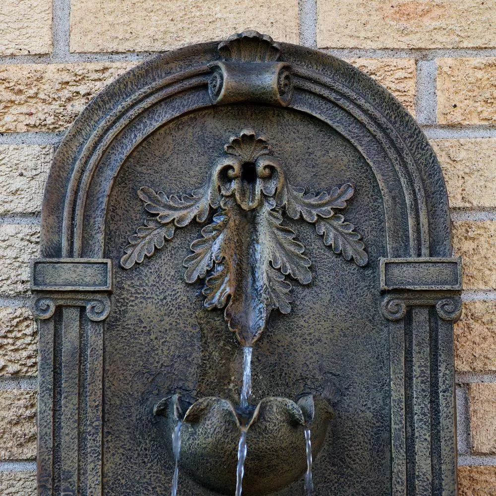 Sunnydaze Decor Florence Florentine Stone Electric Outdoor Wall Fountain, Gold