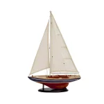 LITTON LANE 26 Inch Rustic Wooden Sailing Ship Model - Coastal Birch Wood Sculpture with Fabric Sails thumbnail 2