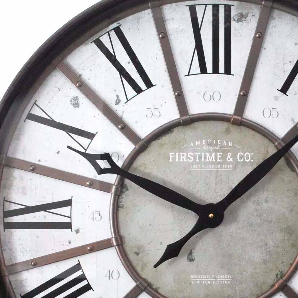 FirsTime 29 in. Roman Oil Rubbed Bronze Wall Clock, Oversized Industrial Style