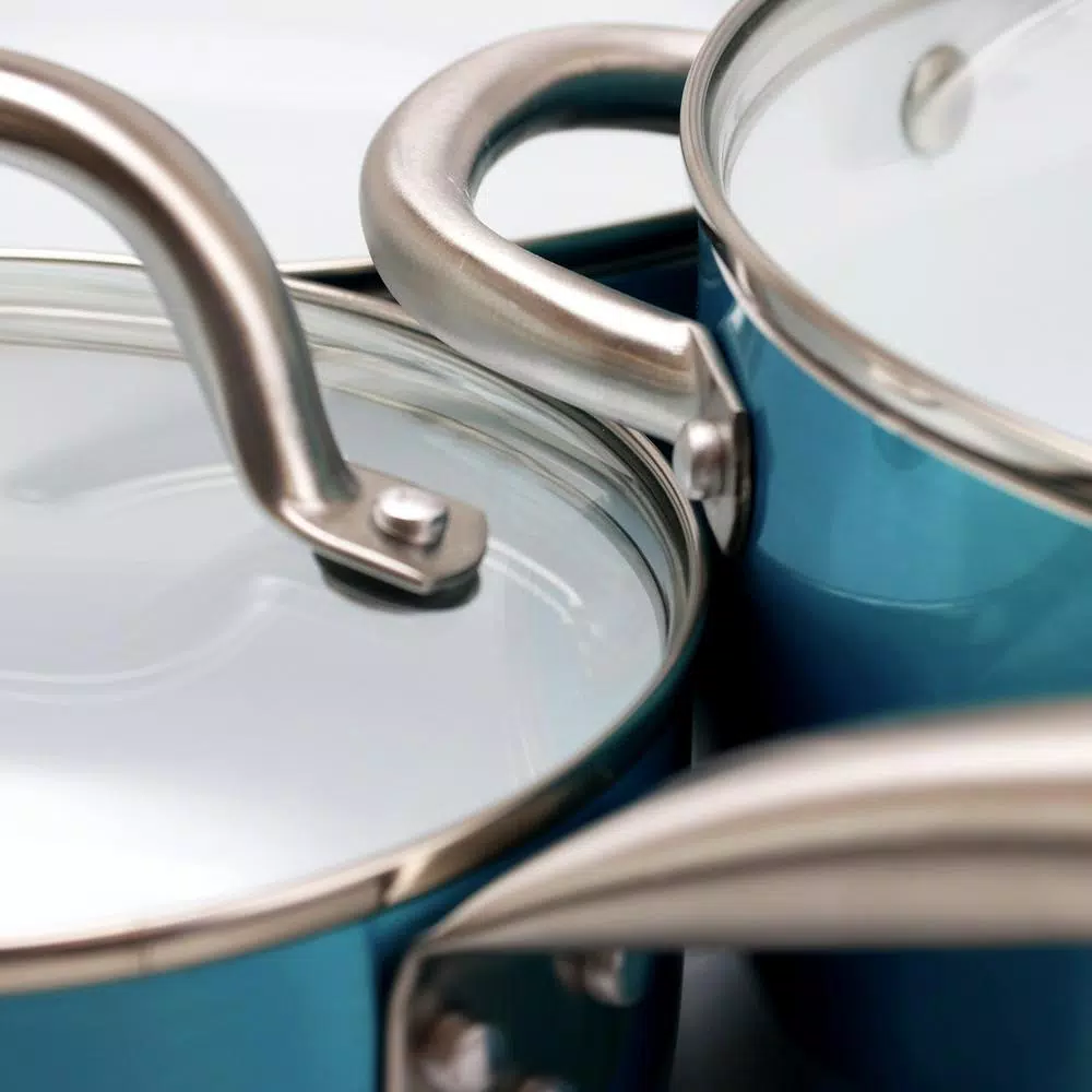Oster Montecielo 9-Piece Aluminum Nonstick Cookware Set, Metallic Turquoise
