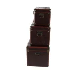 LITTON LANE Globetrotter Wood and Matte Brown Leather Decorative Trunk Set of 3 thumbnail 2