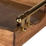 Kate and Laurel Ormond Brown Decorative Walnut Wood Tray with Polished Gold Metal Handles thumbnail 3