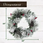 Fraser Hill Farm 24 in. Artificial Christmas Wreath with Snow Flocking, Pinecones, and Red Berries thumbnail 3