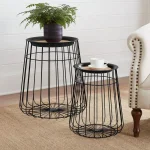 Home Decorators Collection Round Black Metal Decorative Basket Set with Wood Lid, Set of 2 thumbnail 1