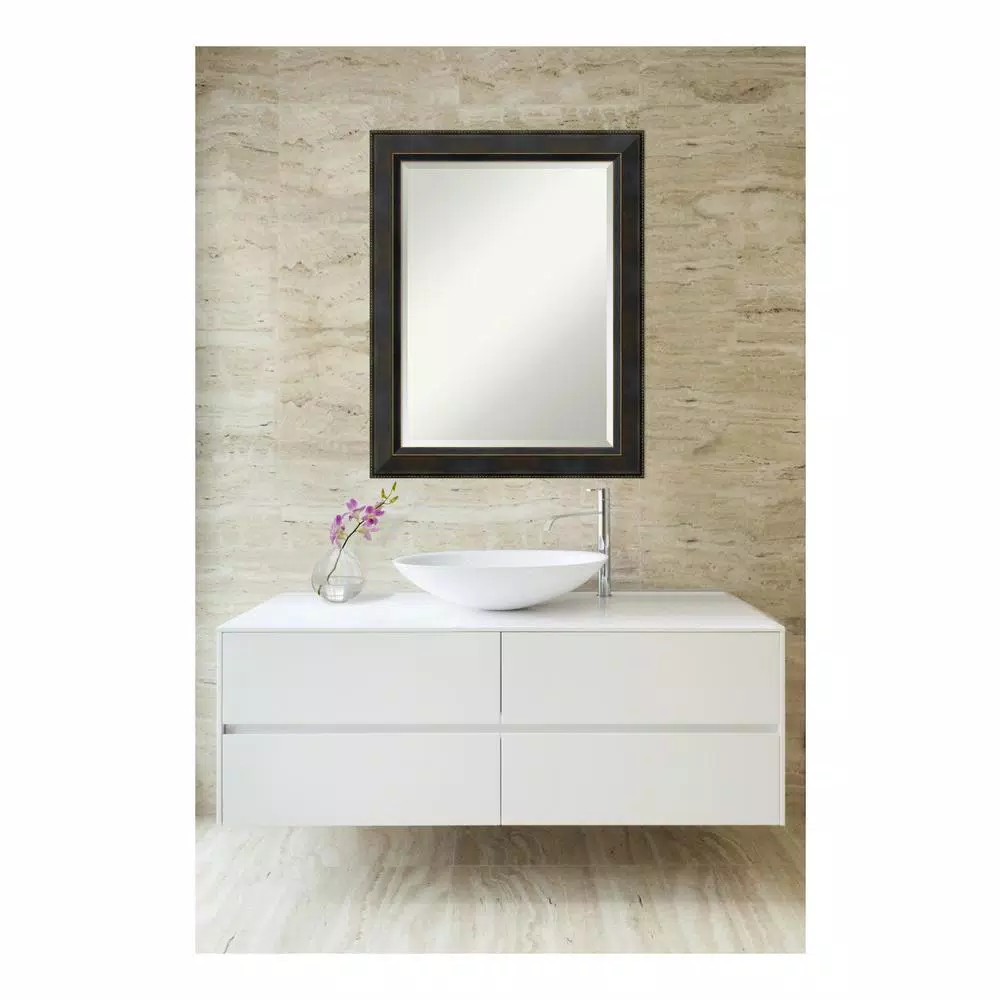 Amanti Art Signore 22.5 in. W x 28.5 in. H Rectangular Beveled Edge Bronze Wood Framed Bathroom Vanity Mirror