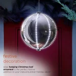 Alpine Corporation 13 in. Large Silver Hanging Christmas Ball Ornament with 240 LED Lights thumbnail 4