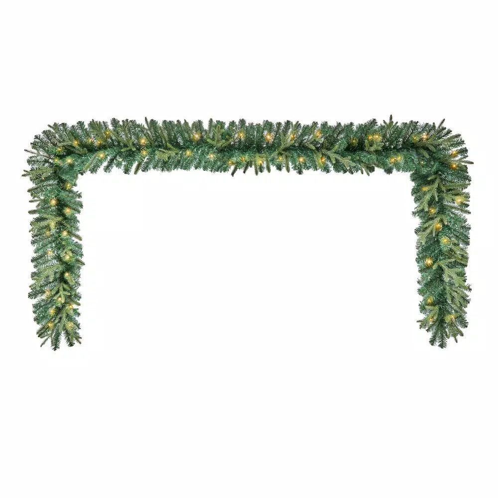 Home Accents Holiday 12 ft. Noble Fir Pre-Lit LED Christmas Garland with Timer, Warm White Micro Dot Lights