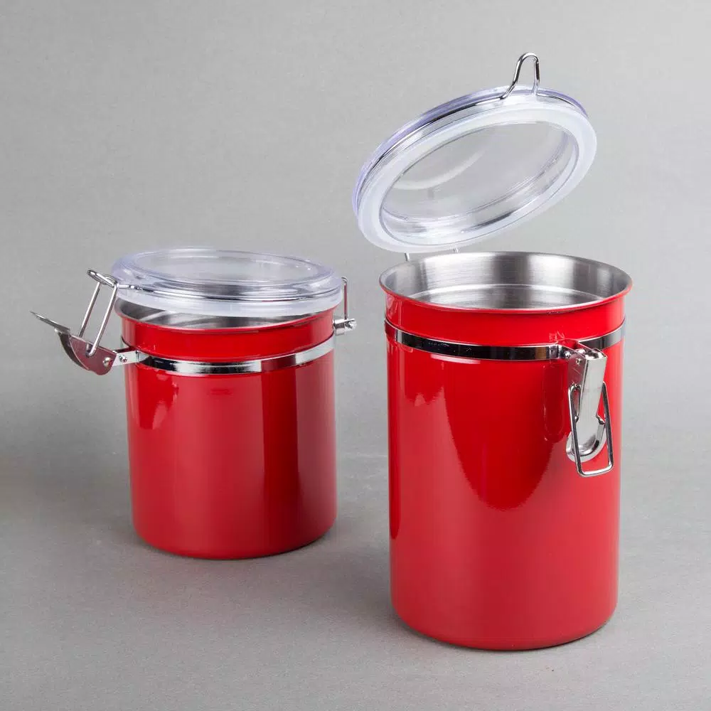 Creative Home 4-Piece Red Stainless Steel Canister Set with Airtight Locking Clamp Lids