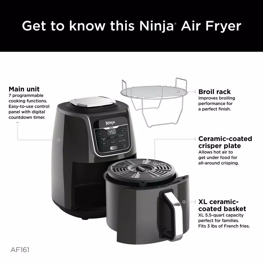 Ninja Air Fryer Max XL 5.5 Qt. Grey, MaxCrisp Technology