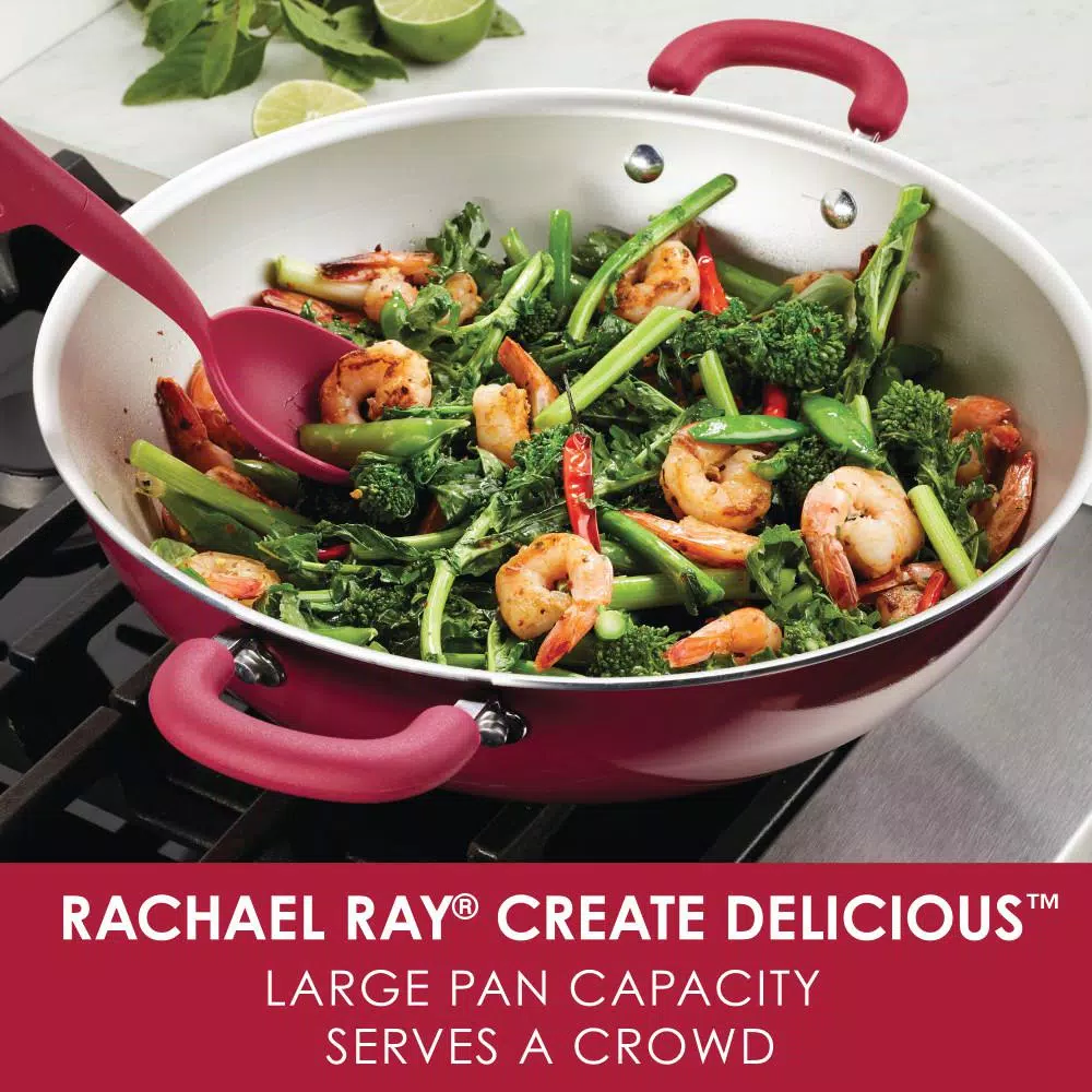 Rachael Ray Create Delicious 14.25-Inch Aluminum Nonstick Wok, Red Shimmer