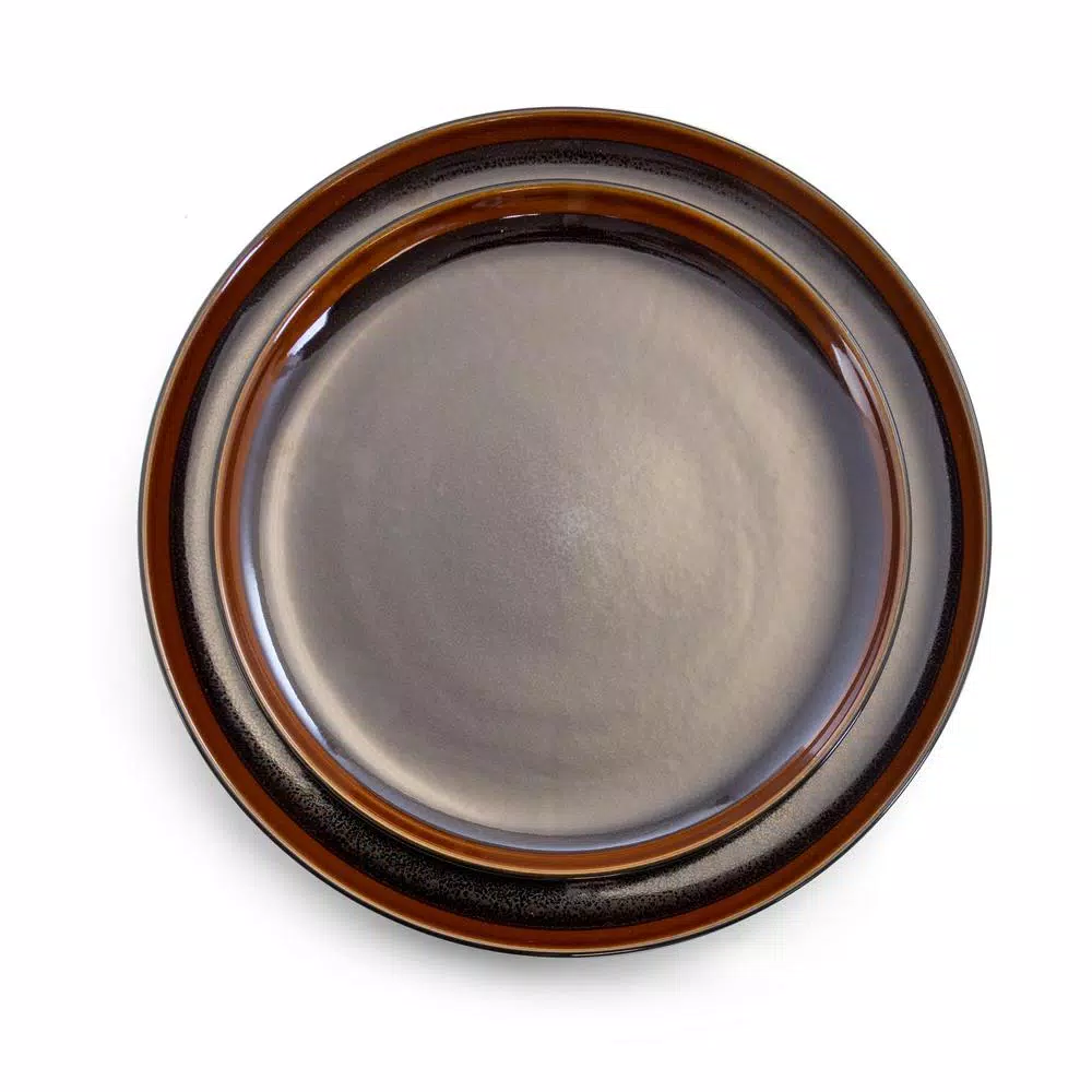 Elama Midnight Beach 16-Piece Metallic Black Stoneware Dinnerware Set, Service for 4