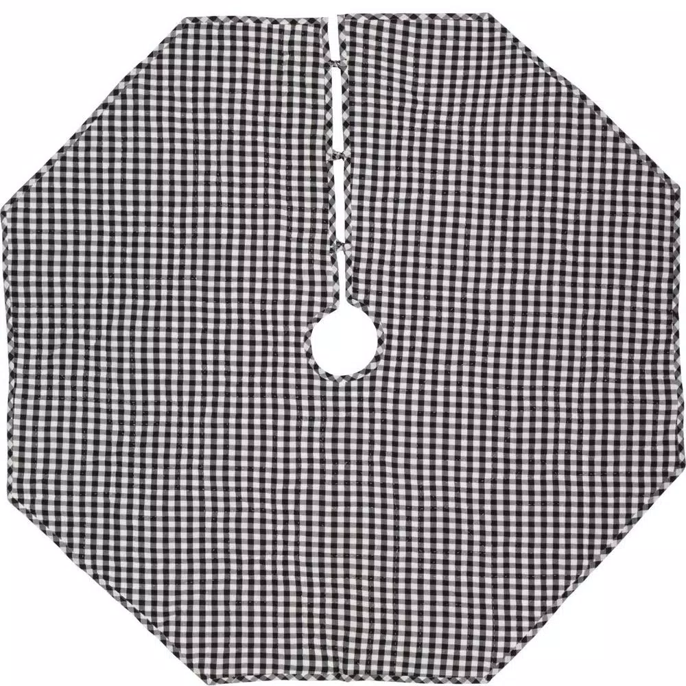 VHC Brands Emmie 55 in. Black and White Patchwork Christmas Tree Skirt - Hand-Quilted Cotton