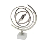 LITTON LANE 13 in. Modern Armillary Sphere Sculpture with Polished Silver Aluminum and Marble Base thumbnail 2
