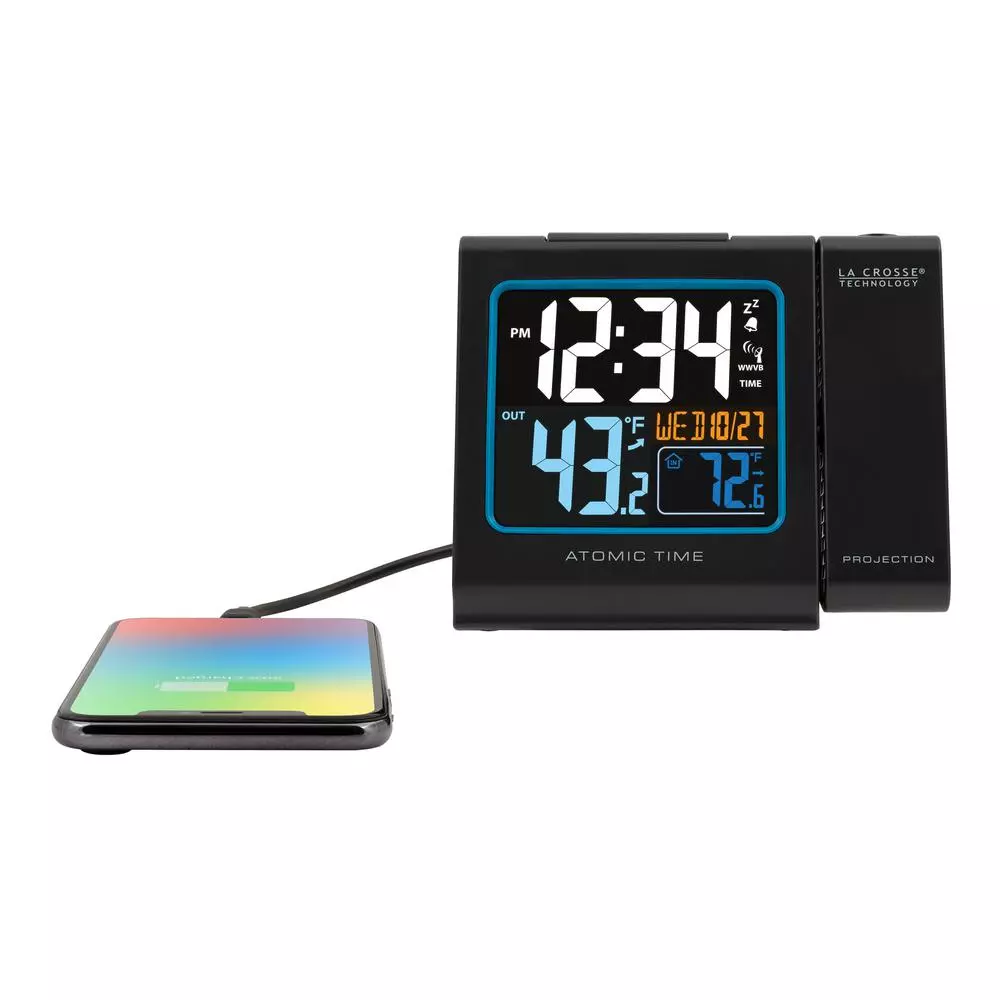 La Crosse Technology 5 in. Color Projection Atomic Digital Alarm Clock with Wireless Outdoor Sensor