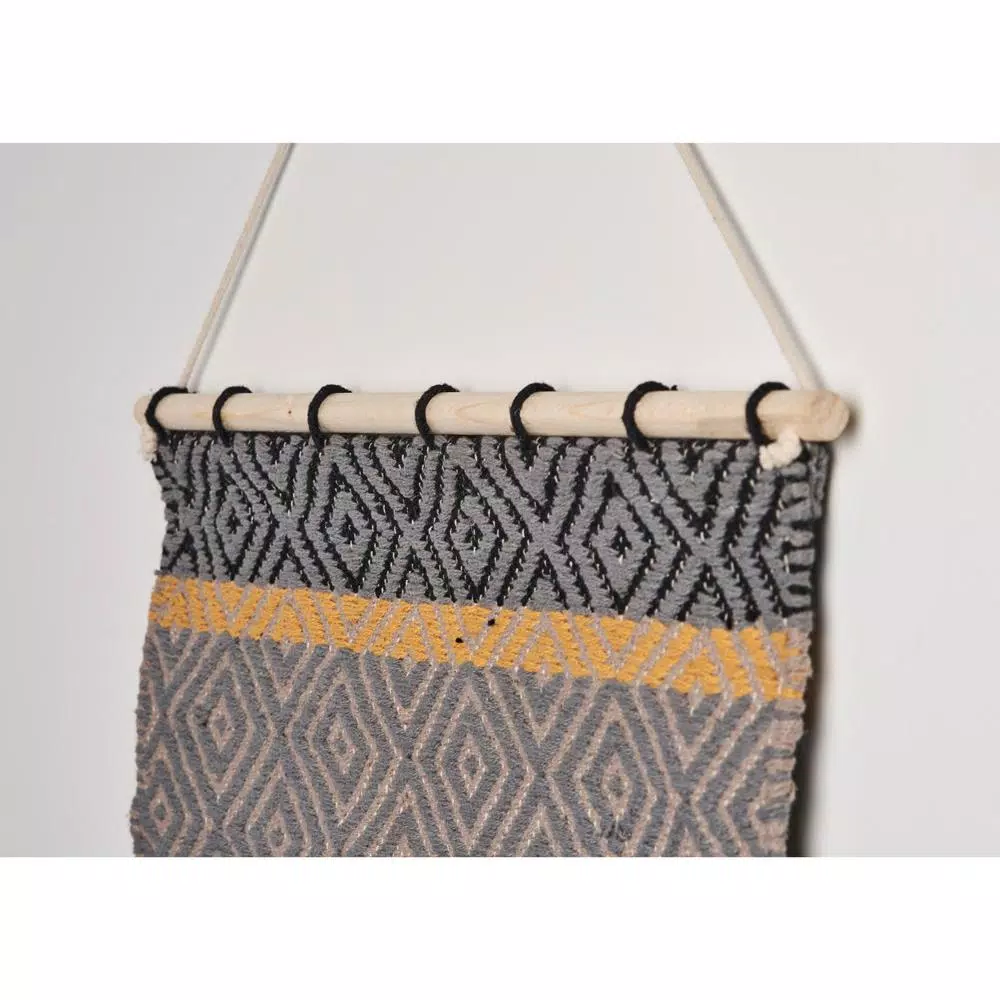 LR Home Trellis Neutral Black and Gray Geometric Fringe Wall Tapestry - Hand-Loomed Cotton Wall Hanging