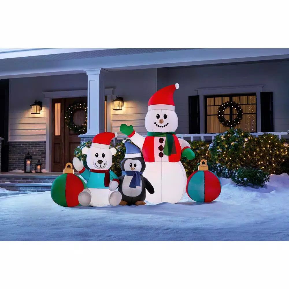 Home Accents Holiday Airblown Inflatables 6.5 ft LED Snowman, Polar Bear, and Penguin Christmas Inflatable