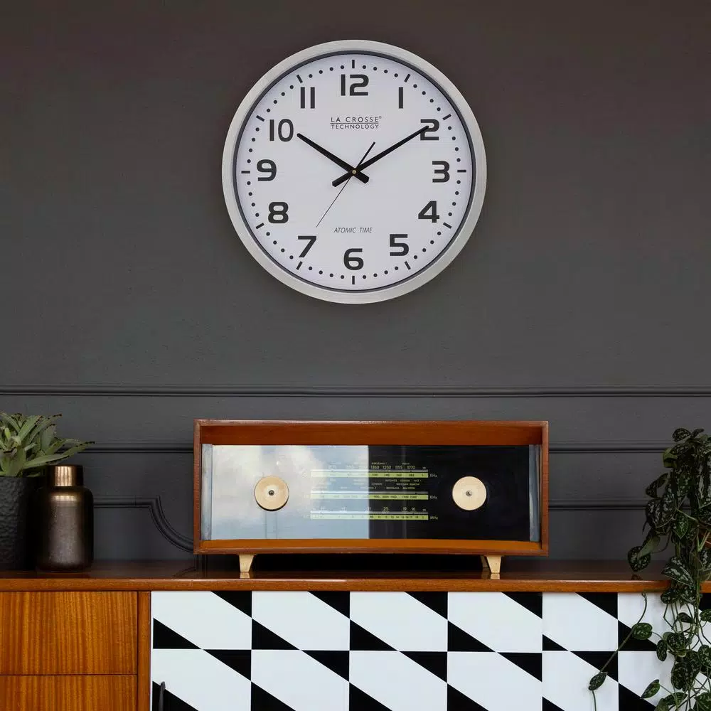 La Crosse Technology 20 in. Atomic Analog Wall Clock with Brushed Aluminum Frame