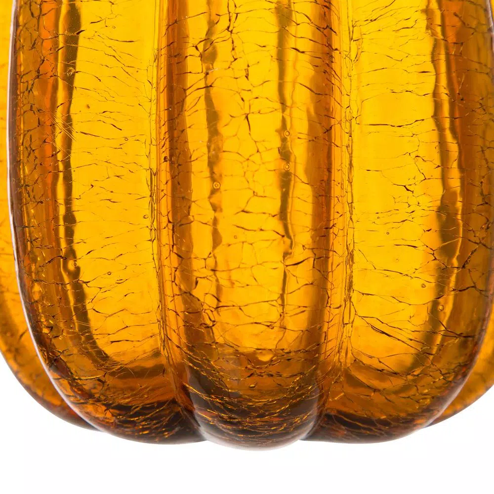 Glitzhome Amber Crackle Glass Pumpkin Set of 2, Handmade Indoor Tabletop Decor