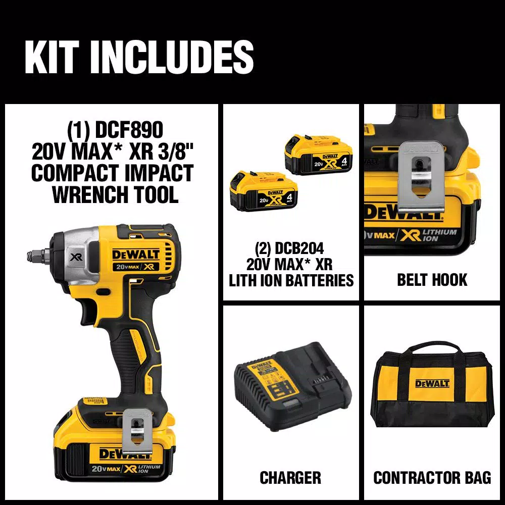 DEWALT 20V MAX XR Brushless 3/8 in. Compact Impact Wrench Kit with (2) 4.0 Ah Batteries & Socket Set