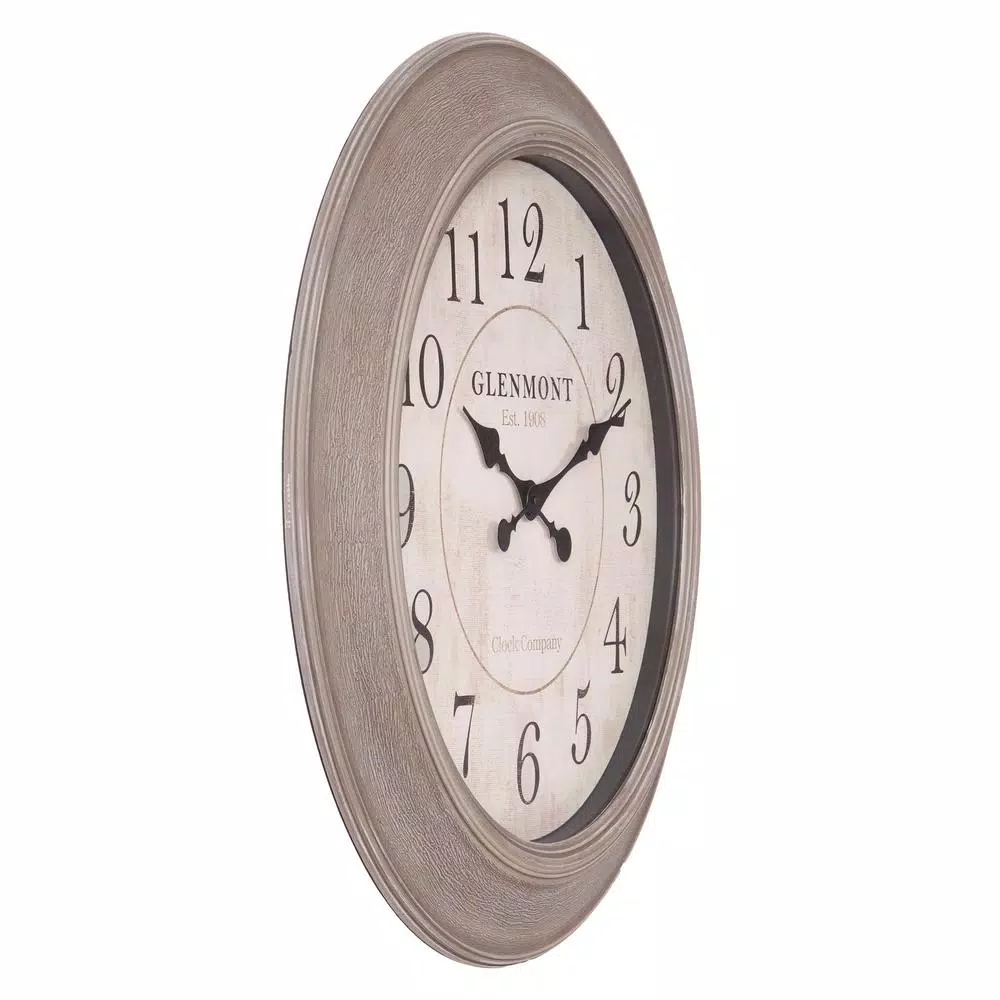 Pinnacle 24 in. Washed Grey Woodgrain Round Wall Clock - Rustic Vintage Style
