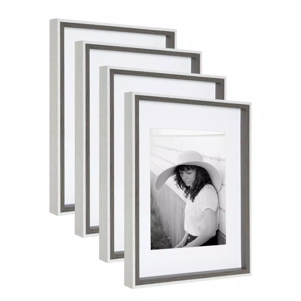Kate and Laurel Gibson 11 x 14 in. Gallery Wall Picture Frame Set, Matted to 8 x 10 in., Gray and White (Set of 4)