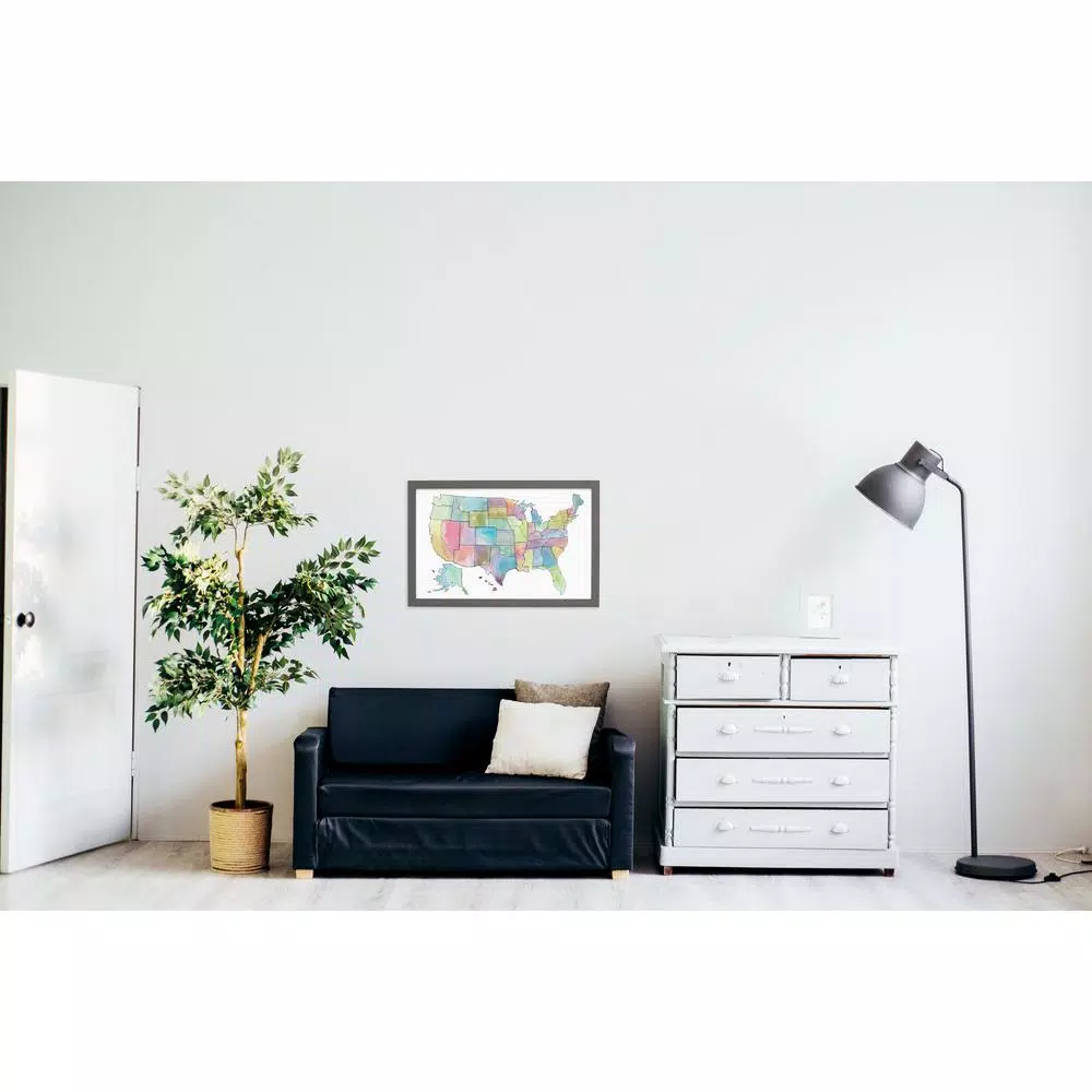 Petal Lane Home Watercolor US Map Magnetic Memo Board with Ebony Frame