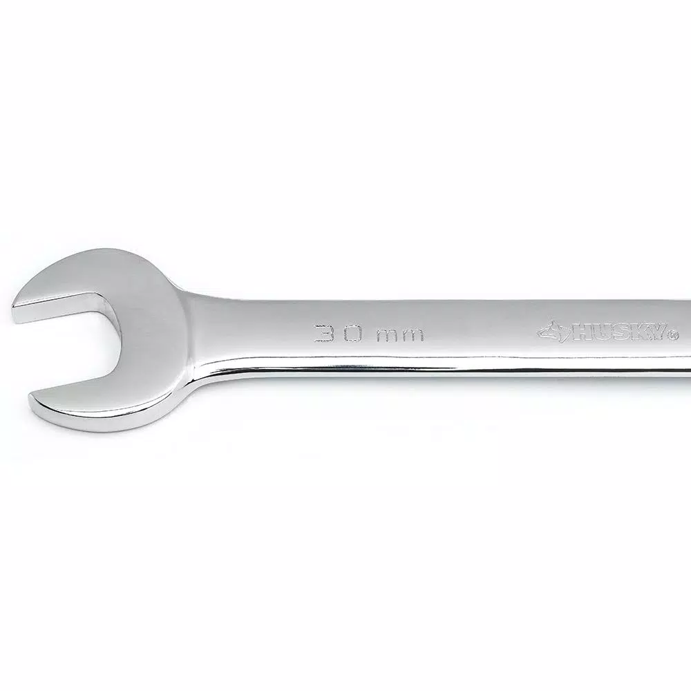 Husky 30 mm 12-Point Ratcheting Combination Wrench, 72-Tooth, Chrome Alloy Steel