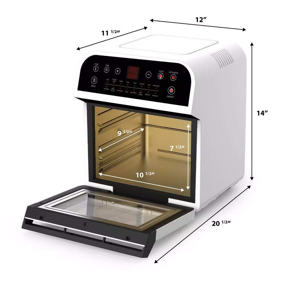GoWISE USA 1600W White Air Fryer Oven and Rotisserie, 12.7 Qt. Electric Countertop Oven with 15 Presets
