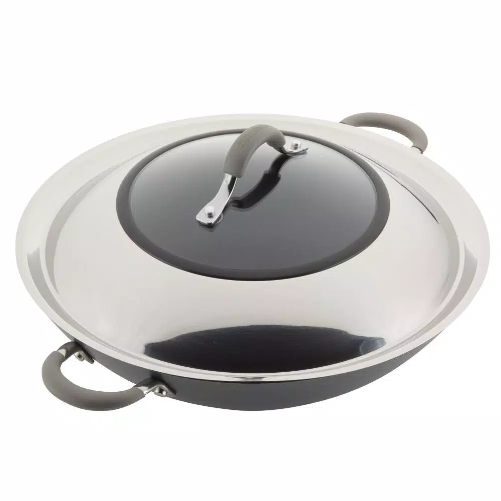 Circulon Elementum 14-Inch Hard-Anodized Nonstick Covered Wok with Side Handles, Oyster Gray