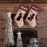 Glitzhome 21 in. LED Embroidered Linen Christmas Stocking - Cat Design thumbnail 8