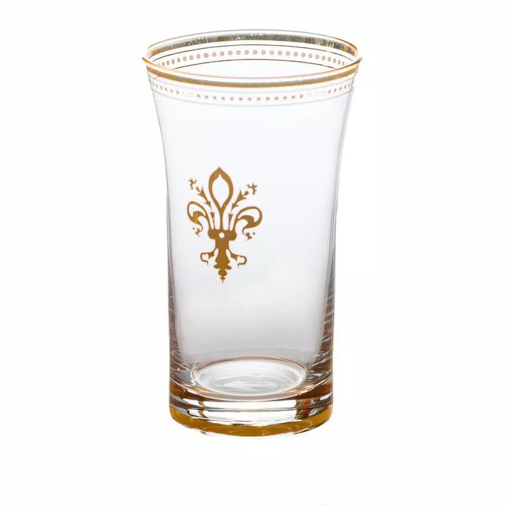 Abigails Fleur De Lis 11 oz. Glass Tumbler Set with Gold Trim and White Dot Accents (Set of 4)