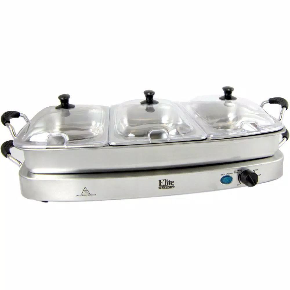 Elite Platinum Triple Deluxe Warming Tray and Buffet Server Set with 7.5 Qt. Stainless Steel Pan