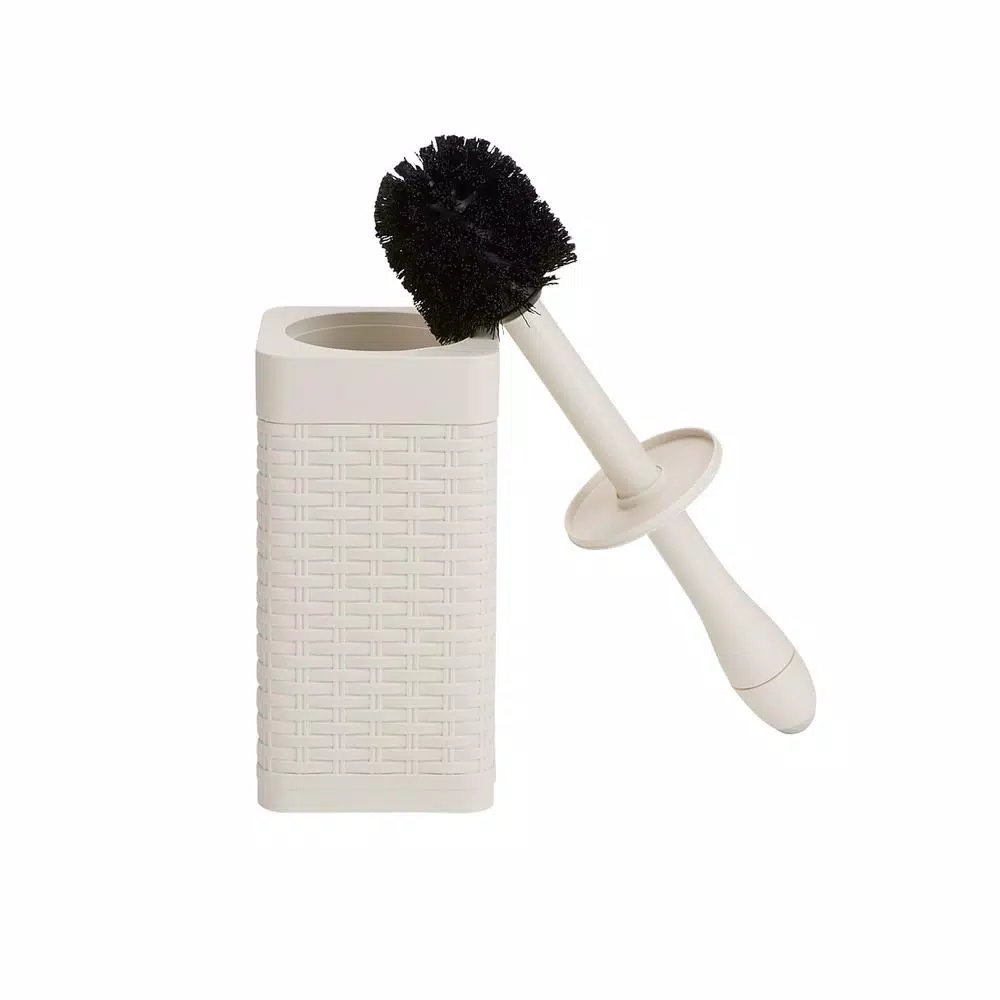 Mind Reader 12 in. Plastic Toilet Brush and Holder Set, Ivory