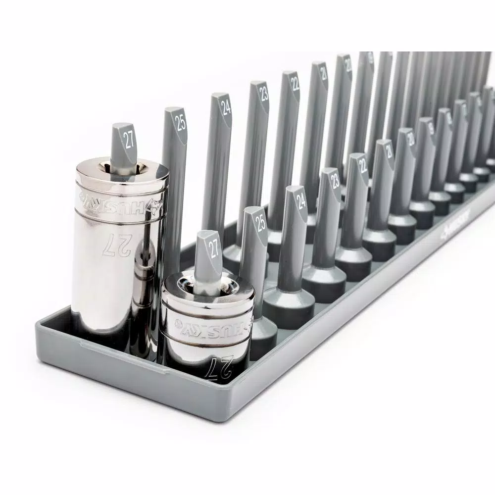 Husky 3-Piece Metric Socket Rack Set for 1/4 in., 3/8 in., and 1/2 in. Drives