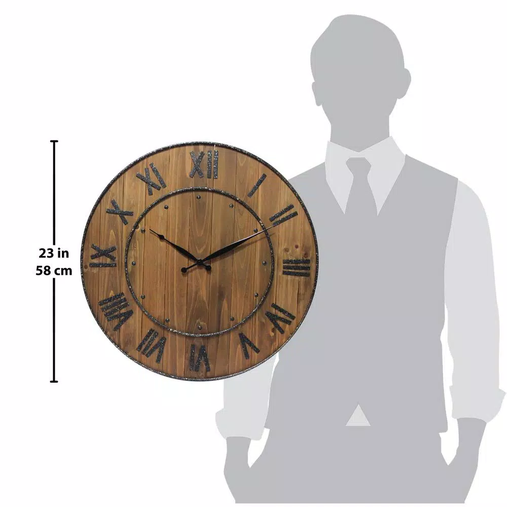 Infinity Instruments Wine Barrel 24 in. Wood and Steel Round Wall Clock