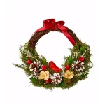 Worth Imports 13 in. Cardinal and Foliage Twig Wreath with Pinecones and Red Ribbon thumbnail 1