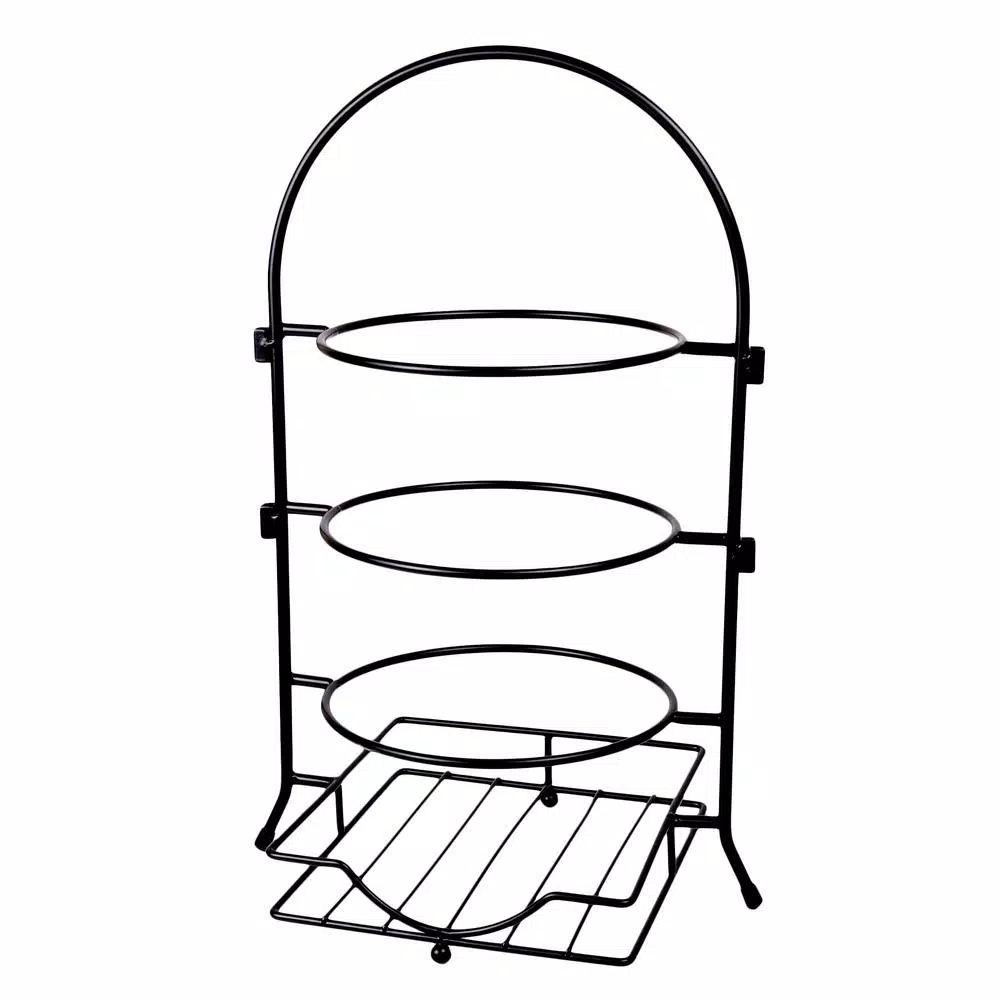 Creative Home 3-Tier Black Iron Buffet Caddy Serving Rack with Napkin and Flatware Holders