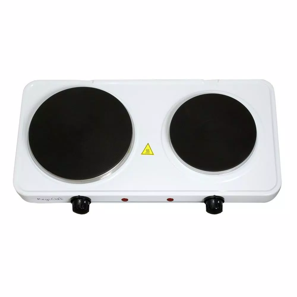 MegaChef 2-Burner Portable Electric Hot Plate Cooktop, 1700W, White