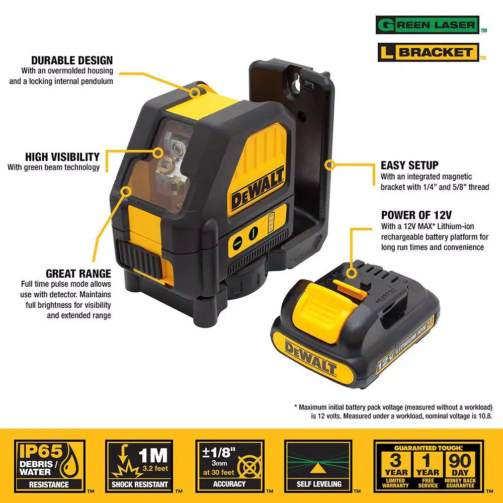 DEWALT DW088LG 12V MAX Lithium-Ion Green Cross Line Laser Level Kit with TOUGHSYSTEM Tool Box