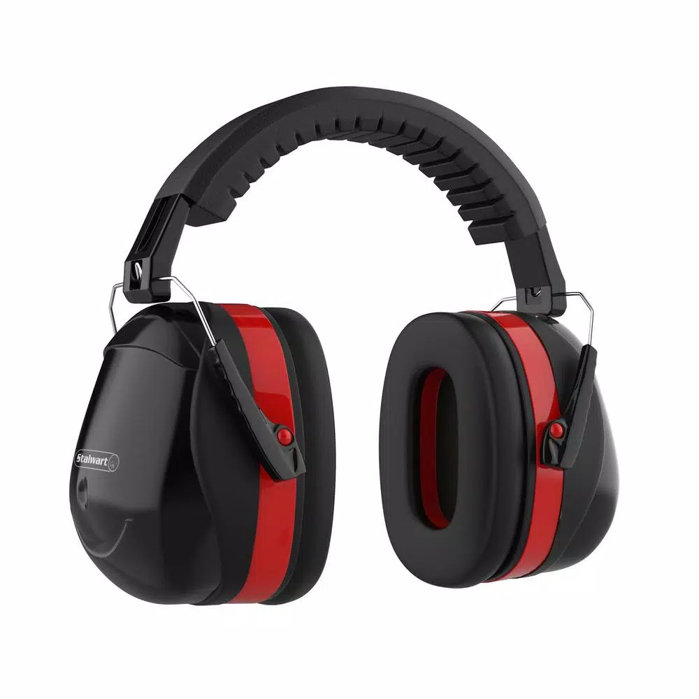 Stalwart Over-Ear Noise Reduction Ear Muffs, 30dB NRR, Foldable Black/Red