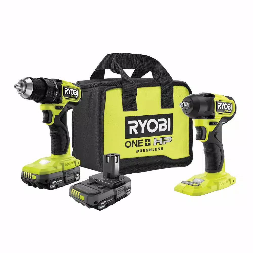 RYOBI ONE+ HP 18V Brushless Compact 1/4 in. Impact Driver & 3/8 in. Impact Wrench 2-Tool Combo Kit