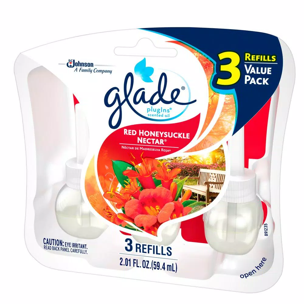 Glade PlugIns Scented Oil Air Freshener Refills, Honeysuckle Nectar, 2.01 oz (Case of 6, 3-Pack)